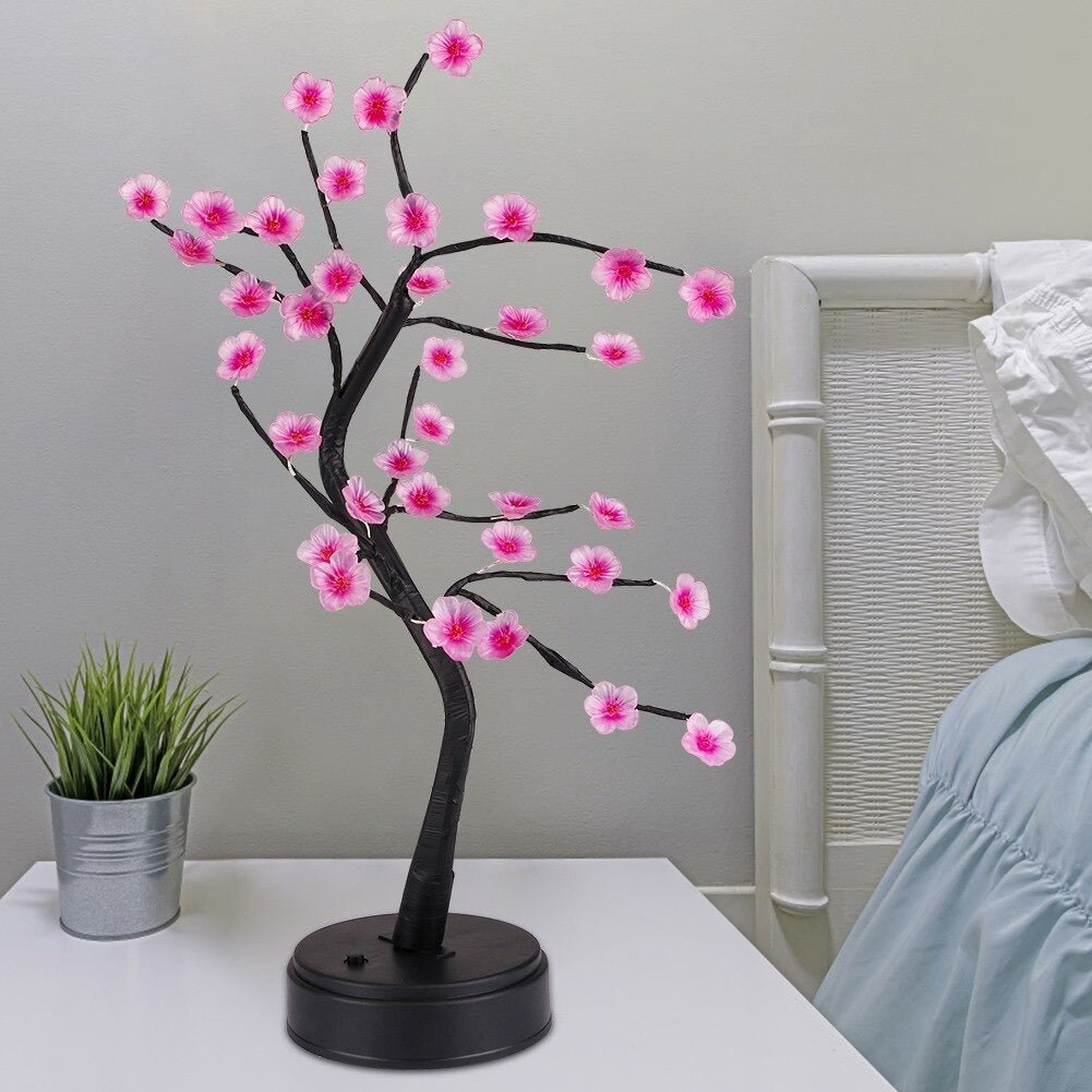 lampe décorative bonzaï avec fleurs