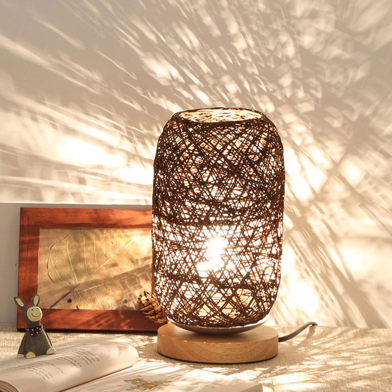 Lampe De Chevet Rotin Et Bois