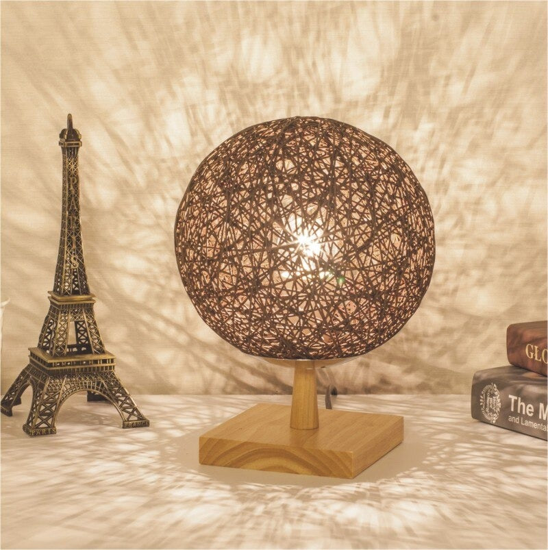 Lampe De Chevet Rotin Pied En Bois